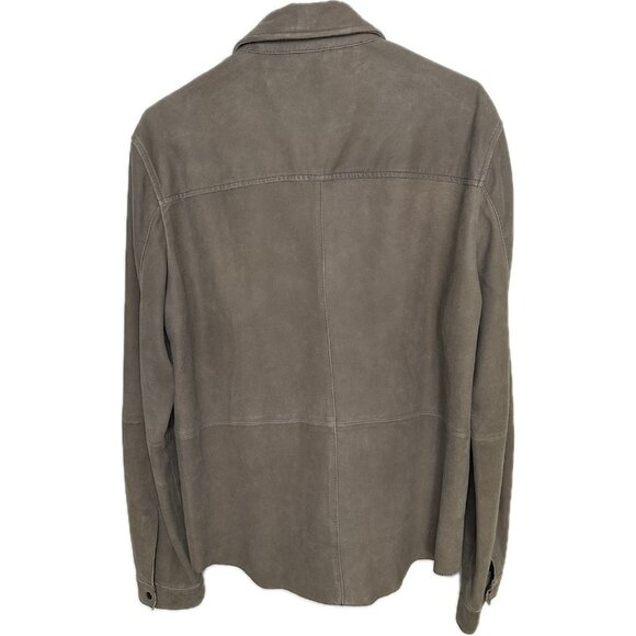 John Varvatos Men’s suede Leather trucker shirt jacket Tan Gray M Rare - Picture 3 of 13
